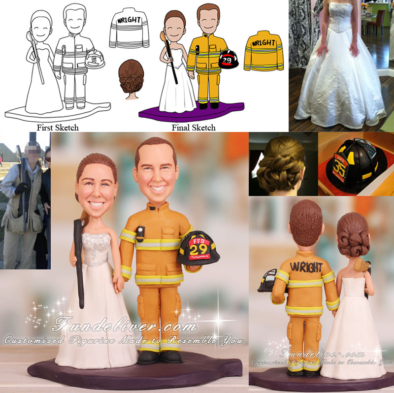 Bride Hold Shotgun and Firefighter Wedding Cake Toppers